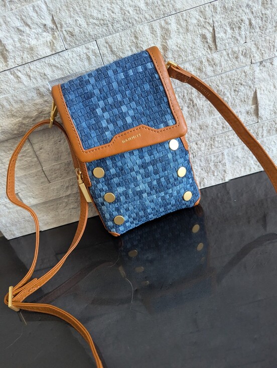Hammitt Handbags - Hammitt Blue Woven Crossbody with Tan Trim